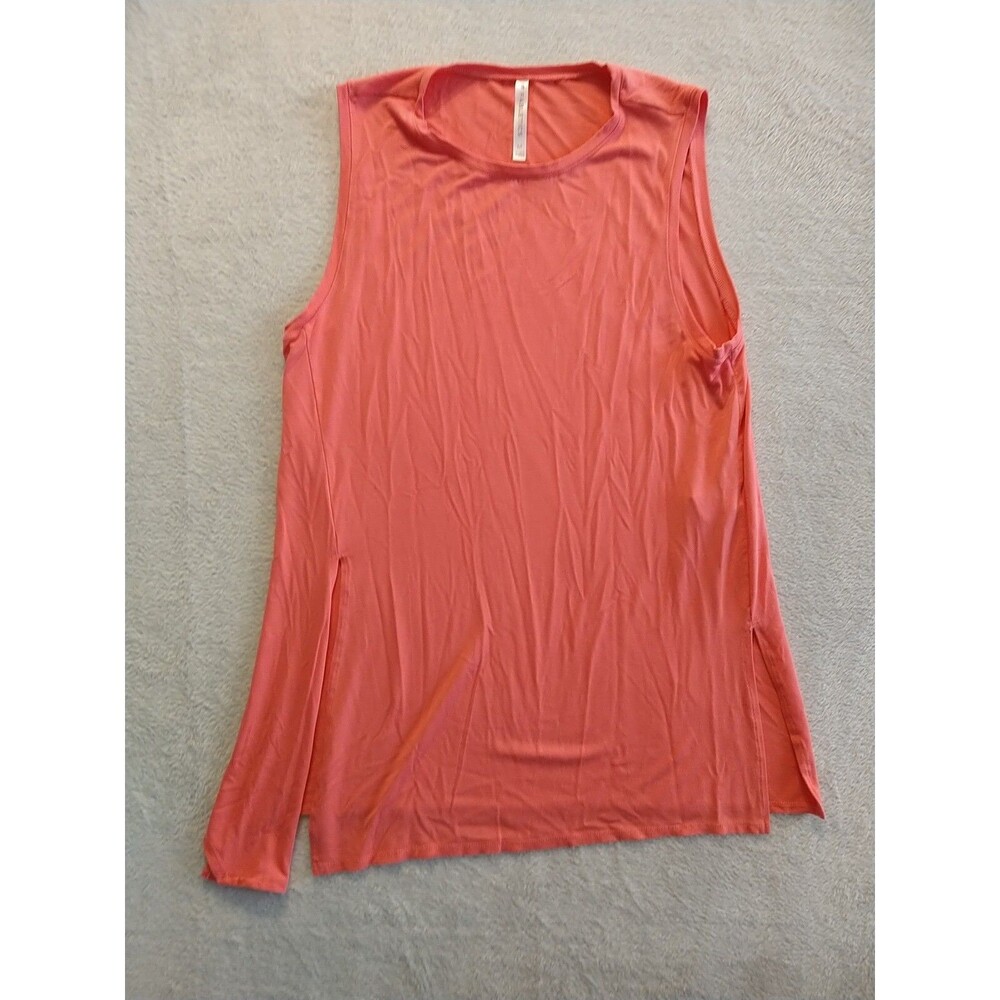 Fabletics Tunic Tank Top Womens medium Side Slit Knot Crew Neck Sleeveless coral